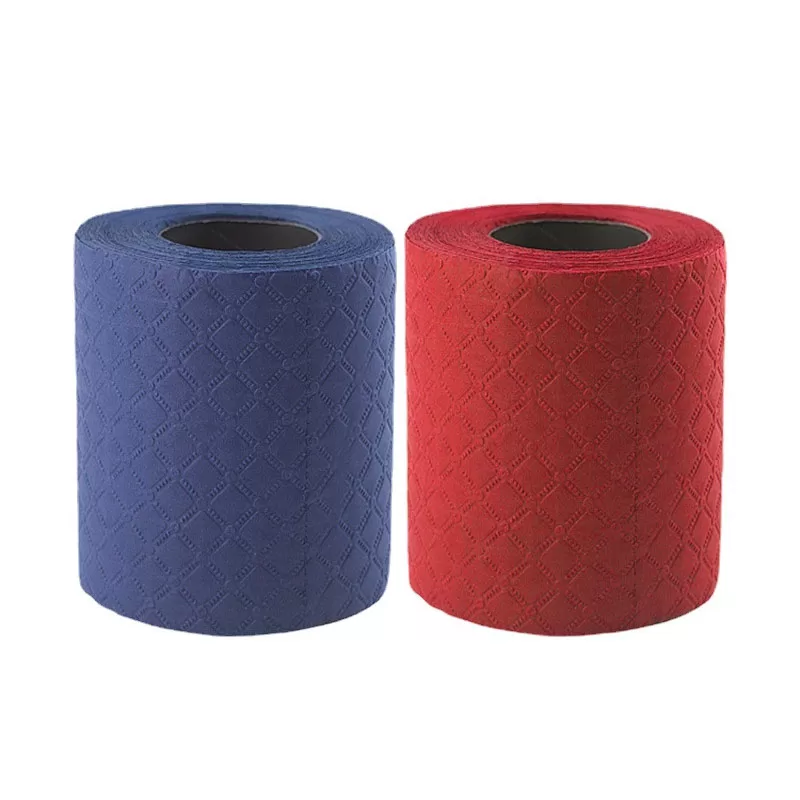 Purple and red toilet paper